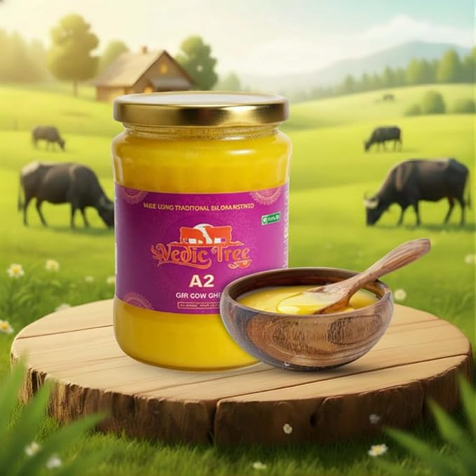 Vedic Tree Pure A2 Gir Cow Ghee (500 ml, Pack of 1) Traditional Bilona Method  Curd-Based Desi Ghee for Cooking & Ayurveda