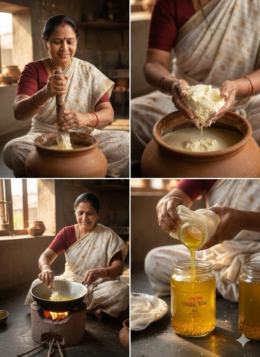 Vedic Tree Pure A2 Gir Cow Ghee (500 ml, Pack of 1) Traditional Bilona Method  Curd-Based Desi Ghee for Cooking & Ayurveda