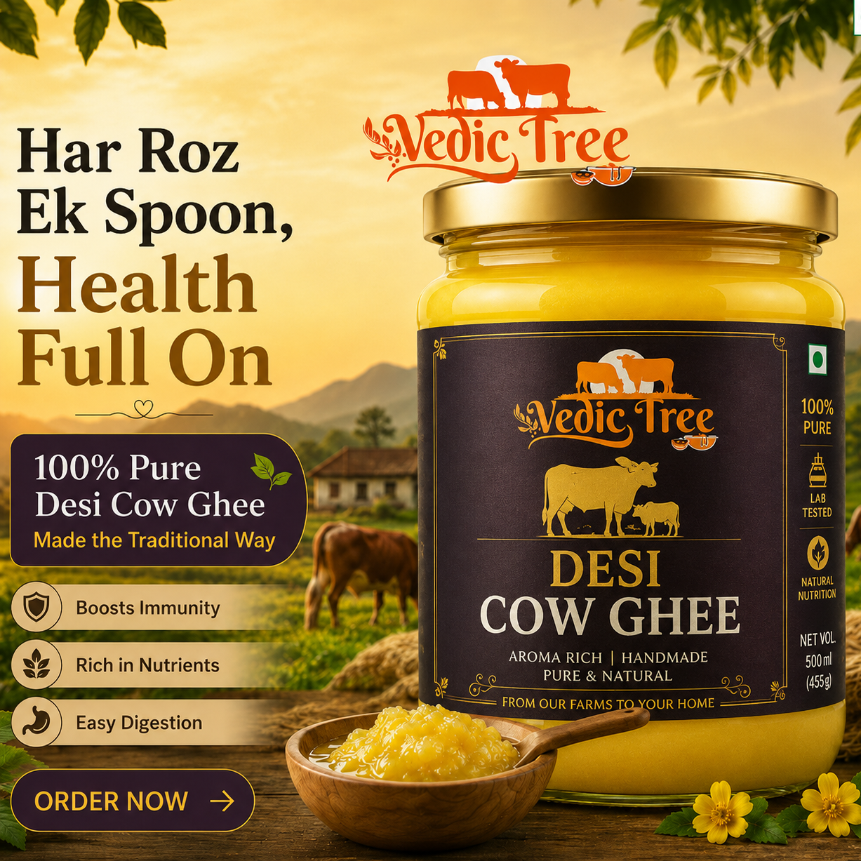 Desi Cow Ghee Traditionally Crafted for Everyday Nourishment | 1000ml