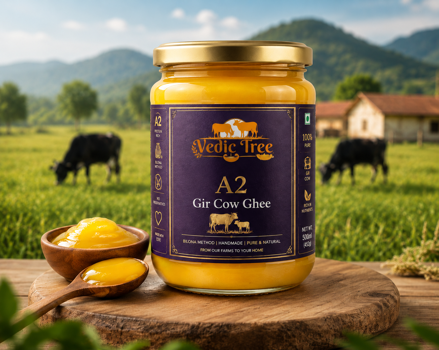 Vedic Tree Pure A2 Gir Cow Ghee 500ML| Traditional Bilona Method