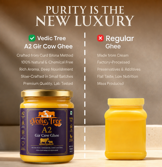 Vedic Tree Pure A2 Gir Cow Ghee Pack Of 1 & 2 | Traditional Bilona Method Curd-Based Desi Ghee for Cooking & Ayurveda