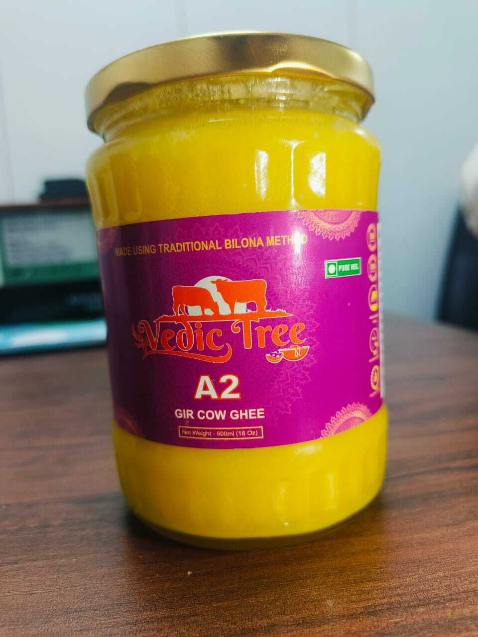 Vedic Tree Pure A2 Gir Cow Ghee (500 ml, Pack of 1) Traditional Bilona Method  Curd-Based Desi Ghee for Cooking & Ayurveda